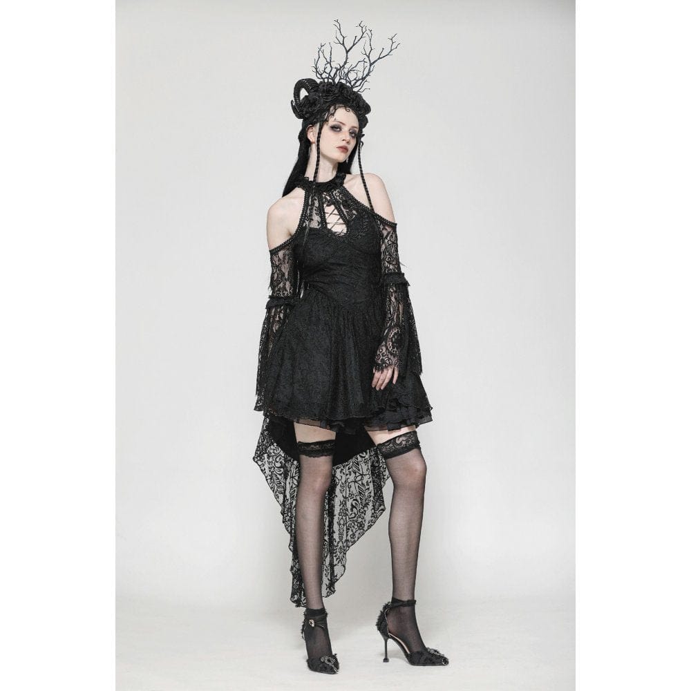 Darkinlove Women's Gothic Off-the-Shoulder High/Low Lace Evening Dress
