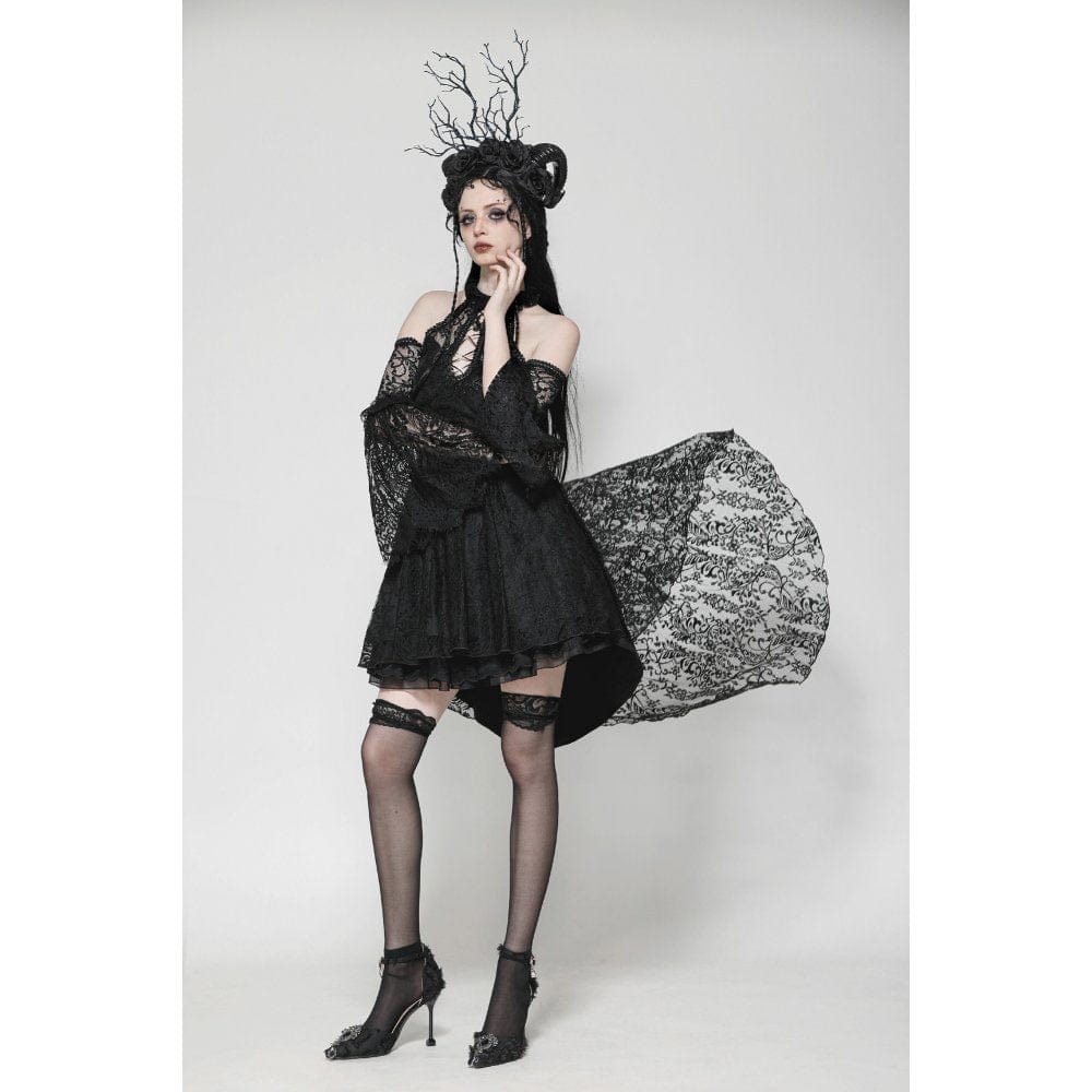 Darkinlove Women's Gothic Off-the-Shoulder High/Low Lace Evening Dress