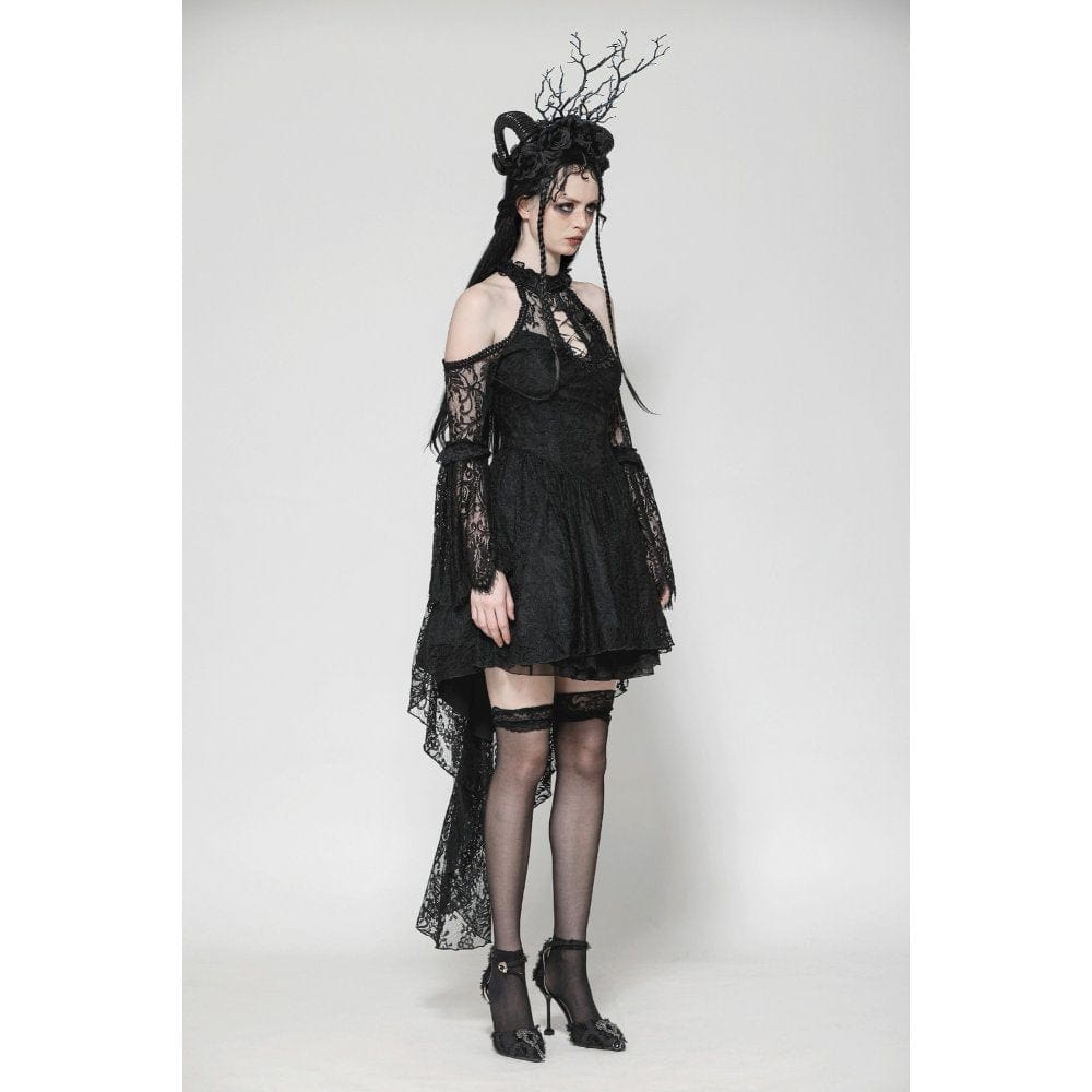Darkinlove Women's Gothic Off-the-Shoulder High/Low Lace Evening Dress