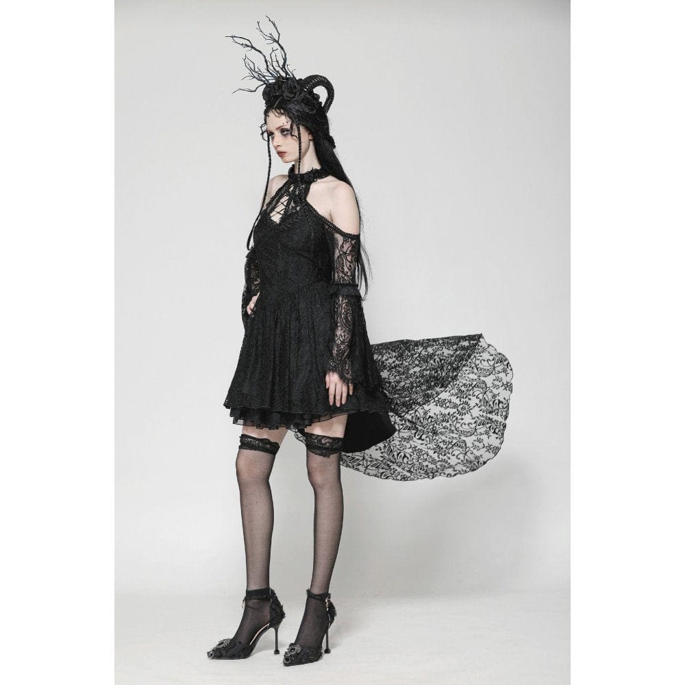 Darkinlove Women's Gothic Off-the-Shoulder High/Low Lace Evening Dress