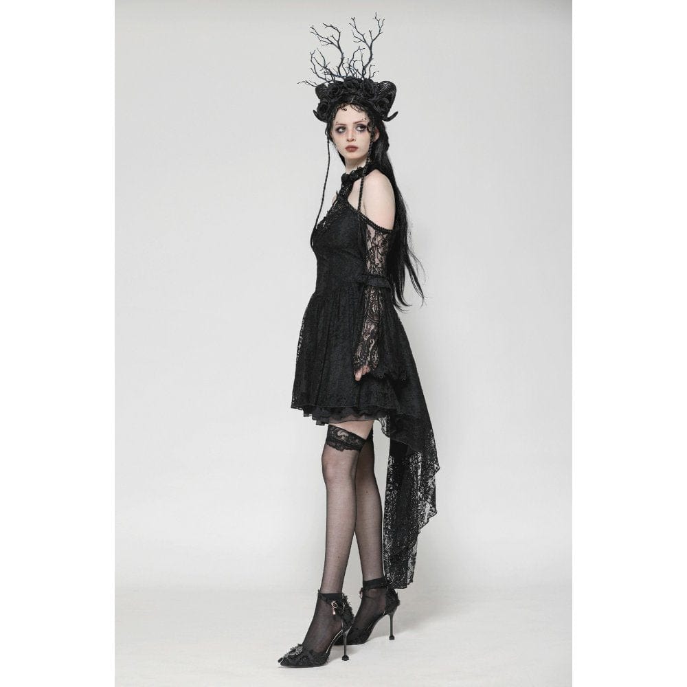 Darkinlove Women's Gothic Off-the-Shoulder High/Low Lace Evening Dress