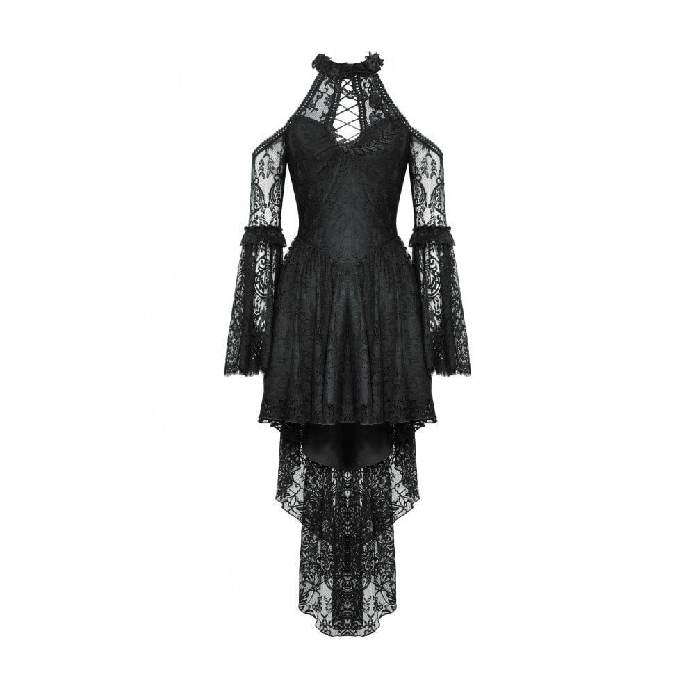 Darkinlove Women's Gothic Off-the-Shoulder High/Low Lace Evening Dress