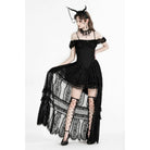 Darkinlove Women's Gothic Off-the-shoulder High/Low Prom Slip Dress