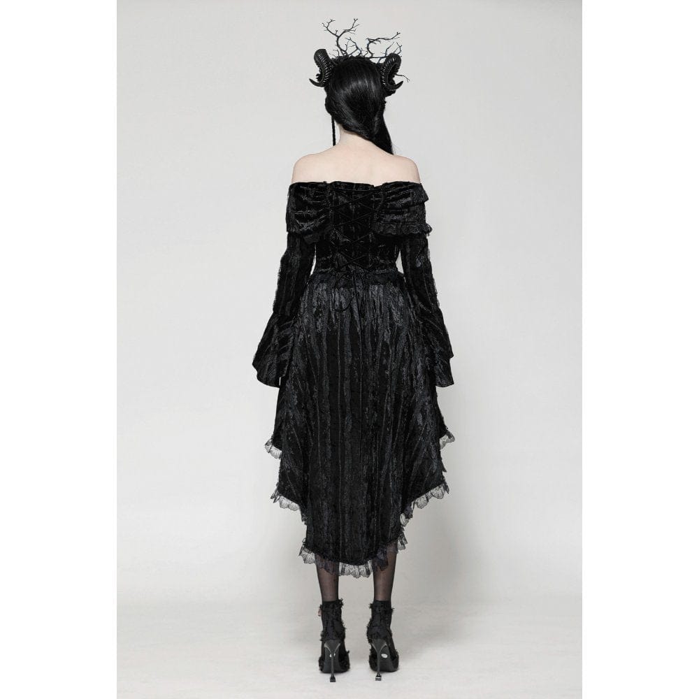 Darkinlove Women's Gothic Off-the-Shoulder High/Low Velvet Prom Dress