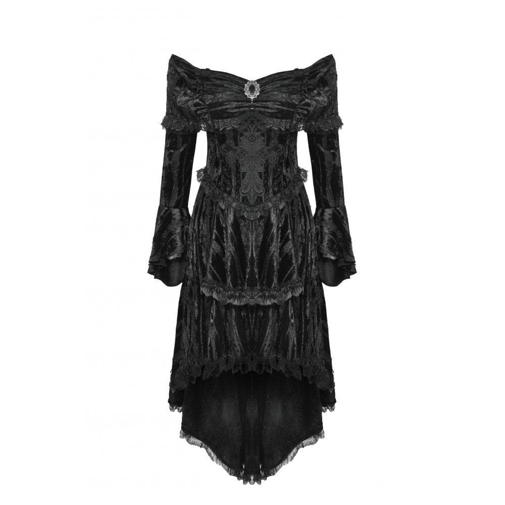 Darkinlove Women's Gothic Off-the-Shoulder High/Low Velvet Prom Dress