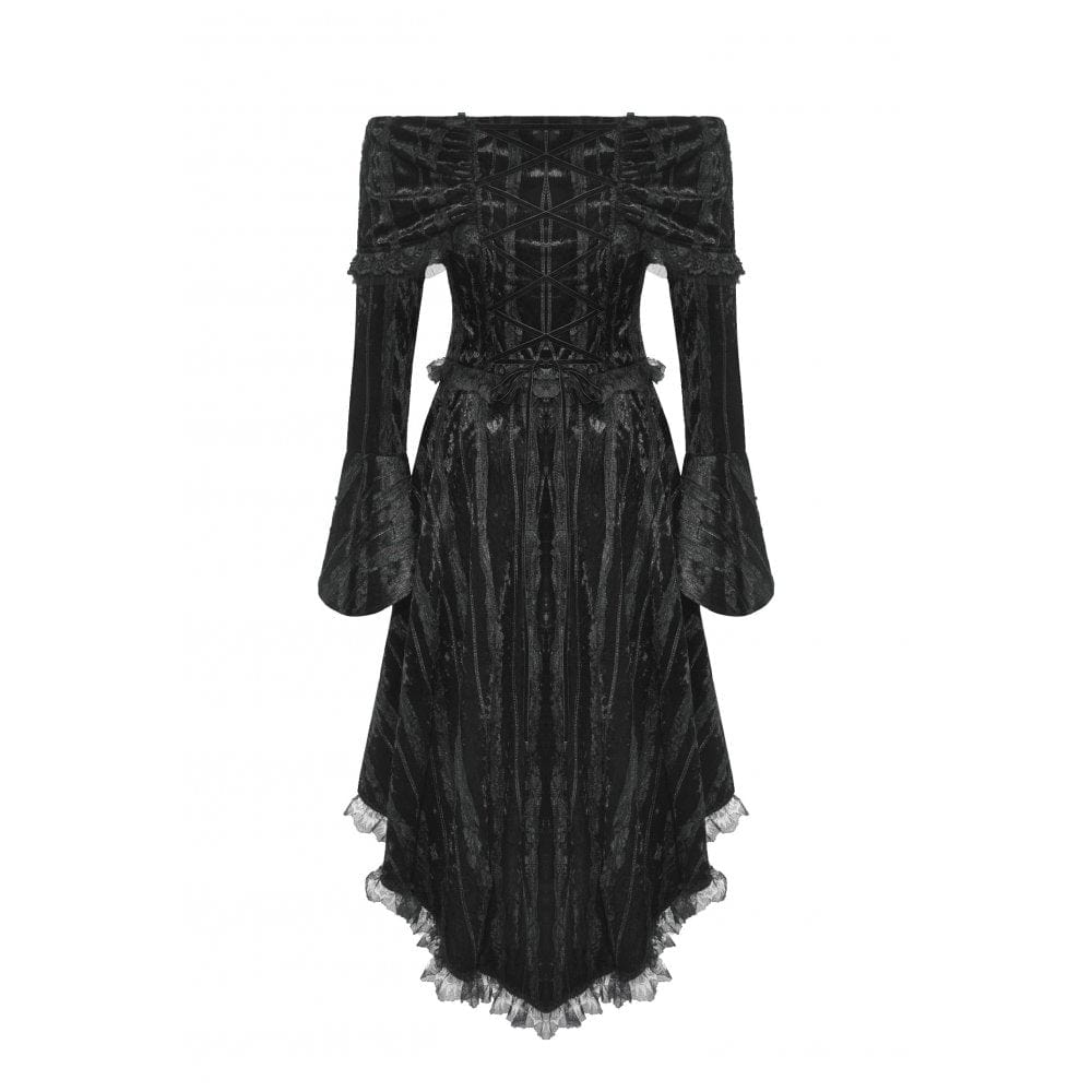 Darkinlove Women's Gothic Off-the-Shoulder High/Low Velvet Prom Dress