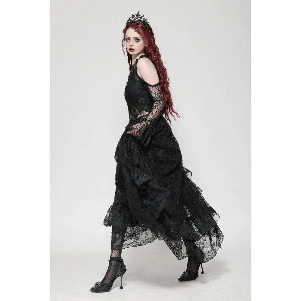 Darkinlove Women's Gothic Off-the-Shoulder Irregular Lace Dress