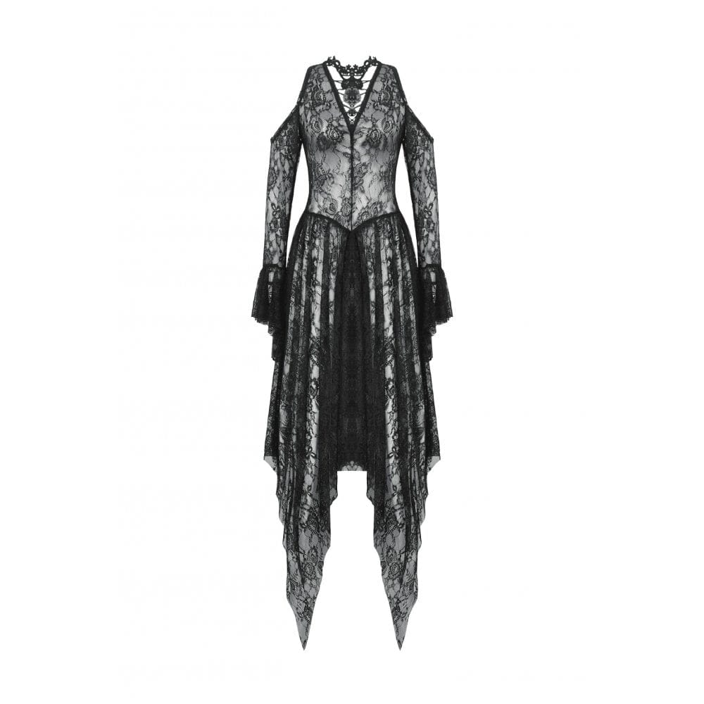 Darkinlove Women's Gothic Off-the-Shoulder Irregular Lace Dress