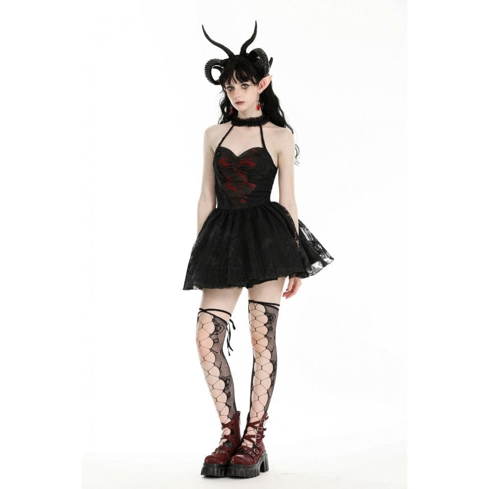 Darkinlove Women's Gothic Off-the-shoulder Mesh Splice Halloween Dress