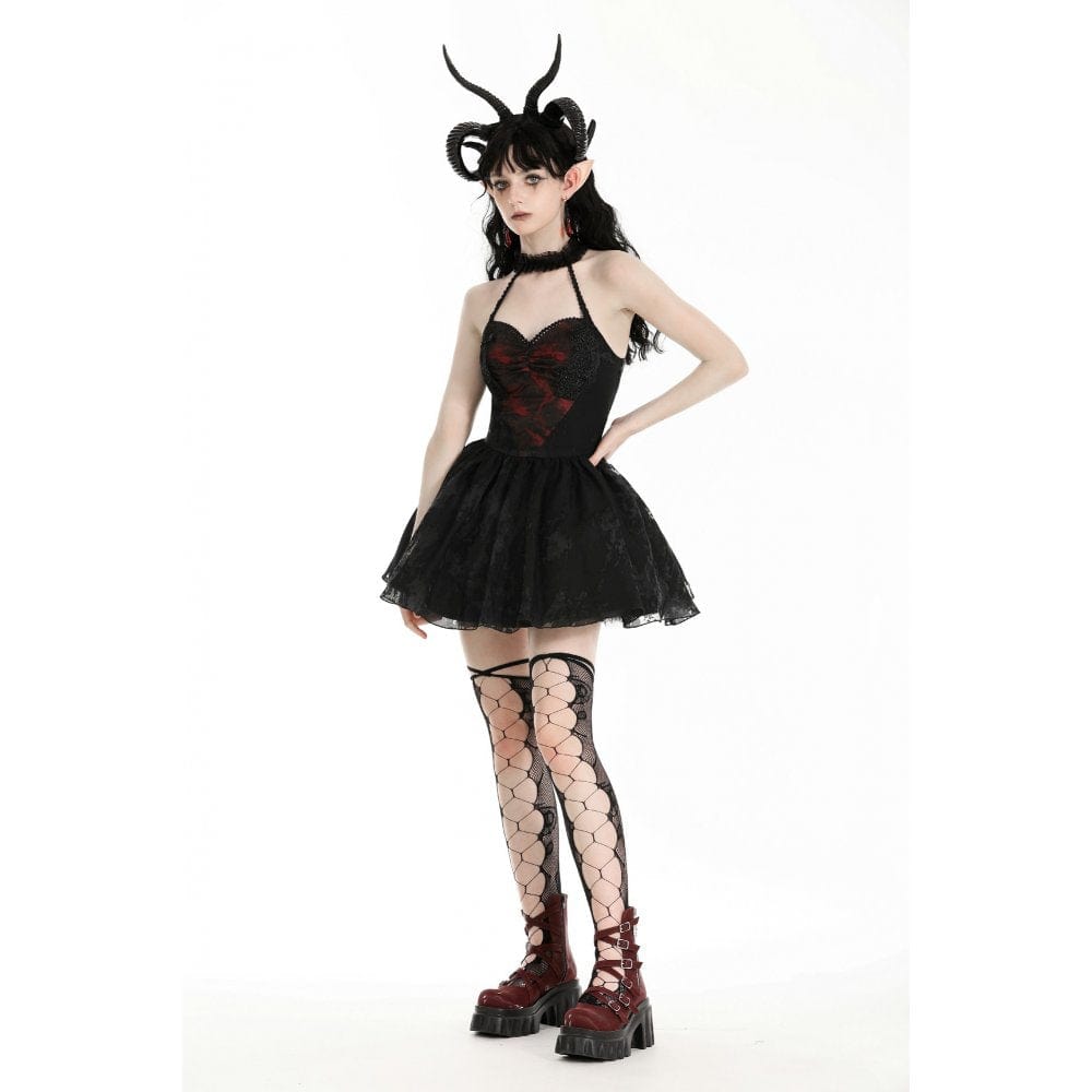 Darkinlove Women's Gothic Off-the-shoulder Mesh Splice Halloween Dress