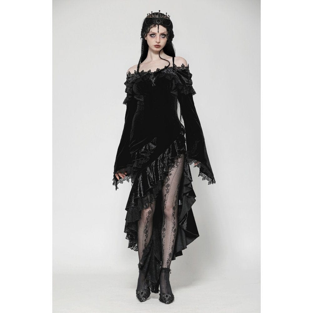 Darkinlove Women's Gothic Off-the-Shoulder Ruffled Fishtailed Gown Dress