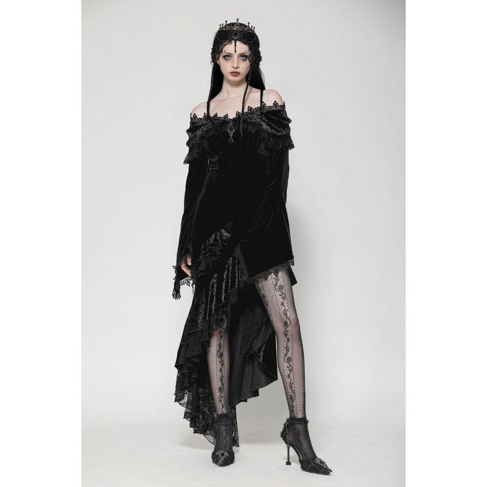 Darkinlove Women's Gothic Off-the-Shoulder Ruffled Fishtailed Gown Dress