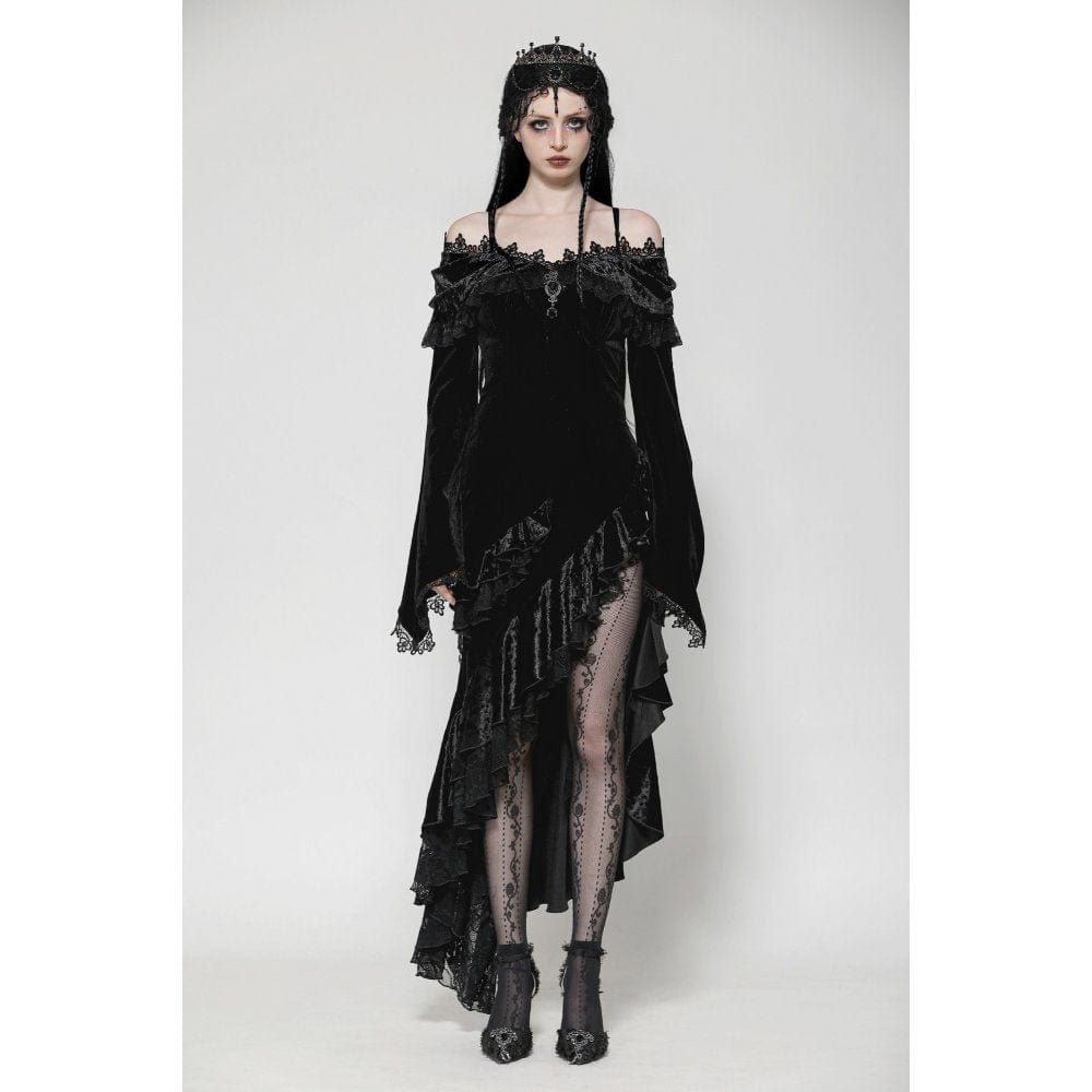 Darkinlove Women's Gothic Off-the-Shoulder Ruffled Fishtailed Gown Dress