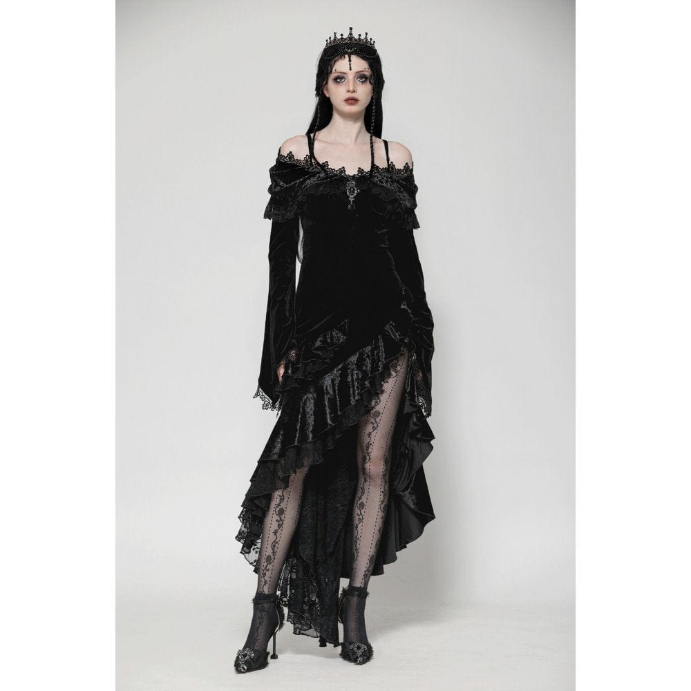Darkinlove Women's Gothic Off-the-Shoulder Ruffled Fishtailed Gown Dress
