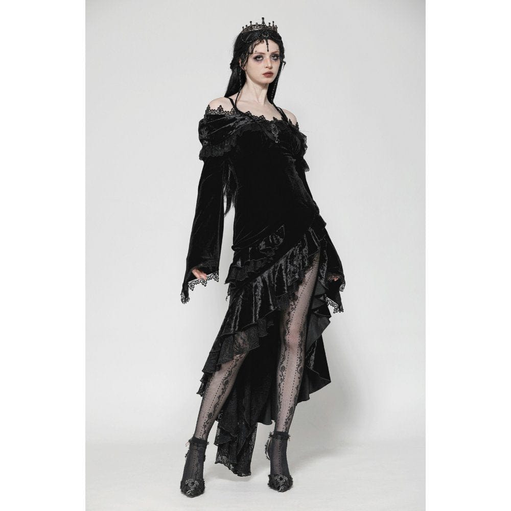 Darkinlove Women's Gothic Off-the-Shoulder Ruffled Fishtailed Gown Dress