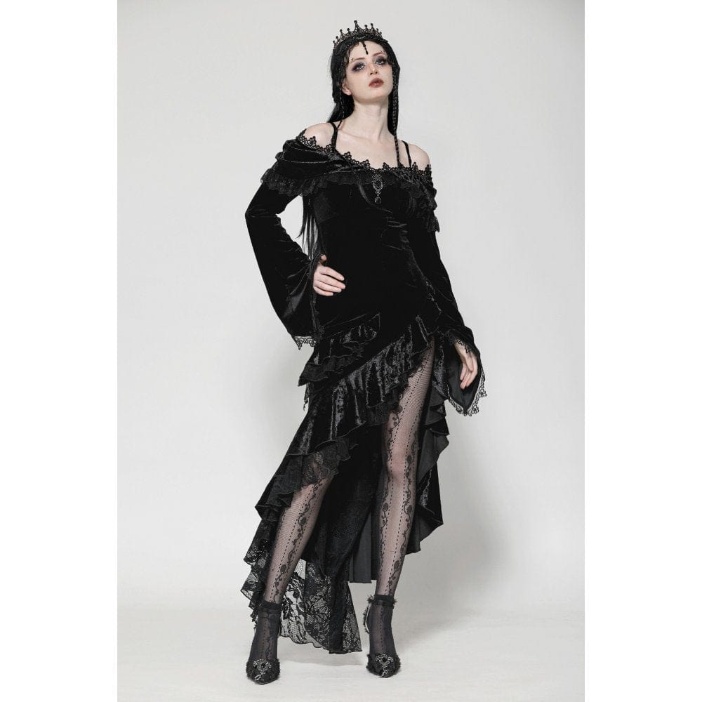 Darkinlove Women's Gothic Off-the-Shoulder Ruffled Fishtailed Gown Dress