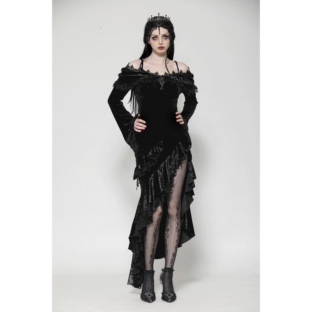 Darkinlove Women's Gothic Off-the-Shoulder Ruffled Fishtailed Gown Dress