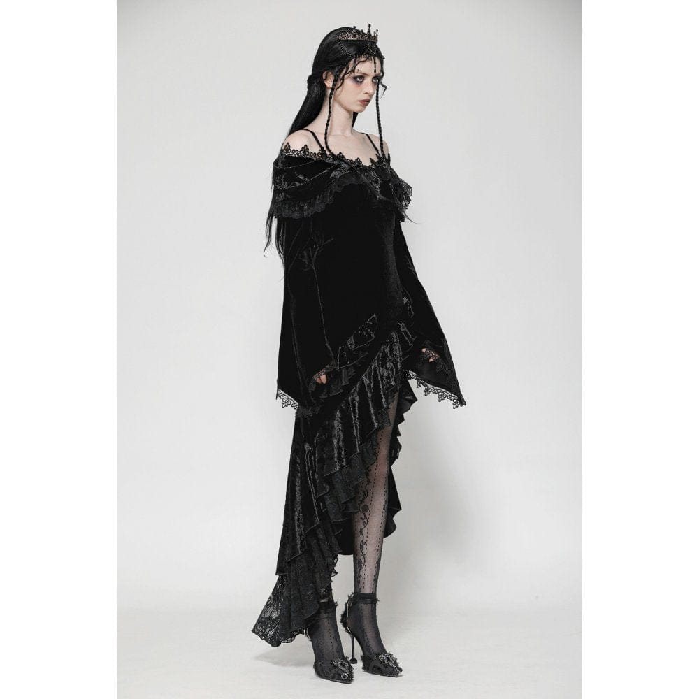 Darkinlove Women's Gothic Off-the-Shoulder Ruffled Fishtailed Gown Dress