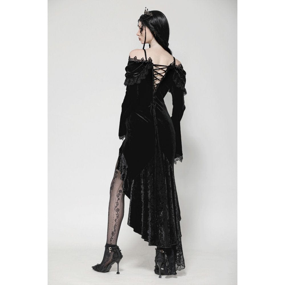 Darkinlove Women's Gothic Off-the-Shoulder Ruffled Fishtailed Gown Dress