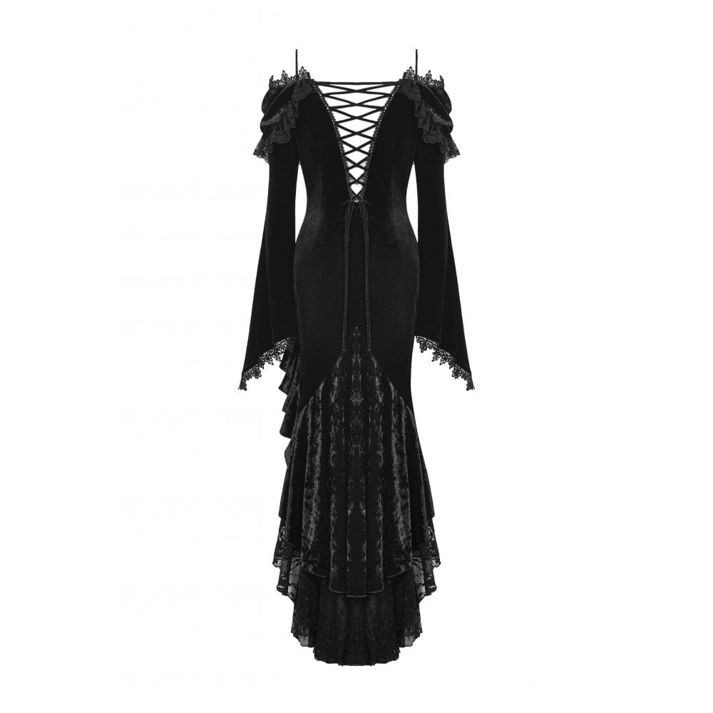 Darkinlove Women's Gothic Off-the-Shoulder Ruffled Fishtailed Gown Dress