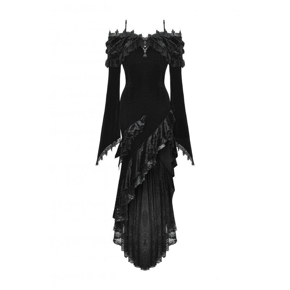 Darkinlove Women's Gothic Off-the-Shoulder Ruffled Fishtailed Gown Dress