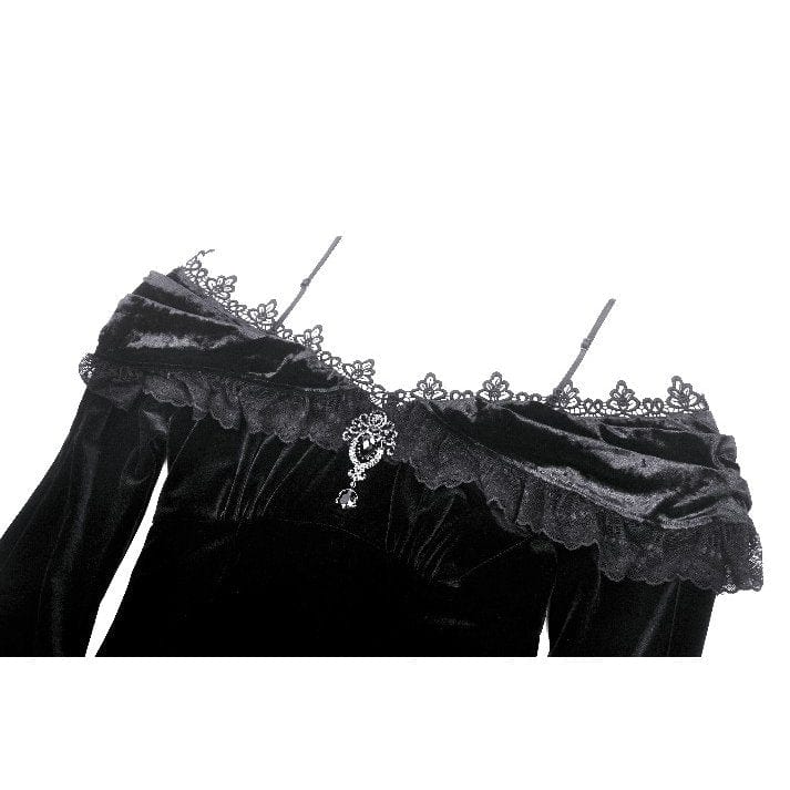 Darkinlove Women's Gothic Off-the-Shoulder Ruffled Fishtailed Gown Dress