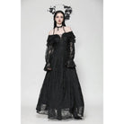 Darkinlove Women's Gothic Off-the-Shoulder Ruffled Lace Splice Prom Dress