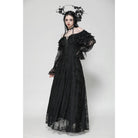 Darkinlove Women's Gothic Off-the-Shoulder Ruffled Lace Splice Prom Dress