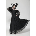 Darkinlove Women's Gothic Off-the-Shoulder Ruffled Lace Splice Prom Dress