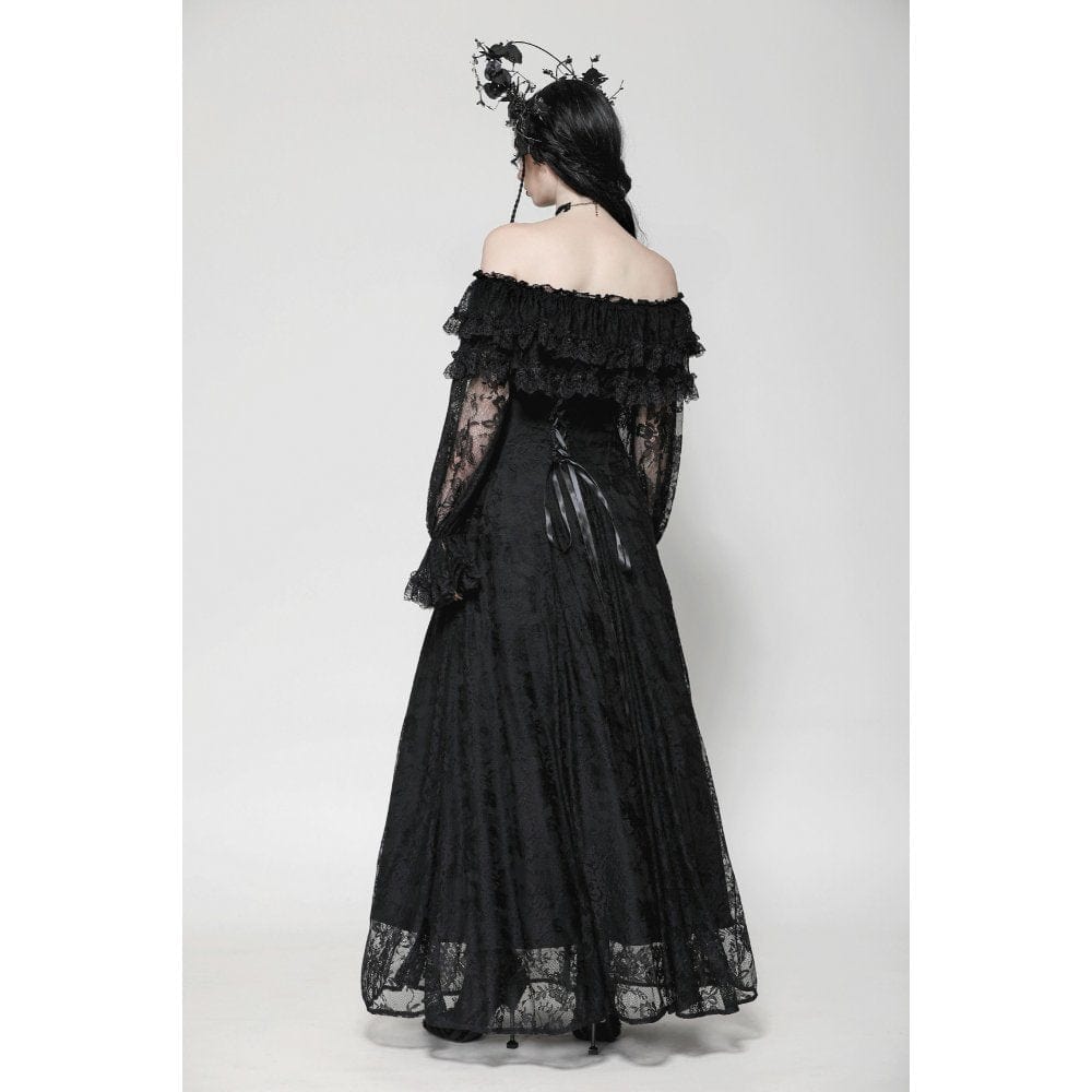 Darkinlove Women's Gothic Off-the-Shoulder Ruffled Lace Splice Prom Dress