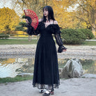 Darkinlove Women's Gothic Off-the-Shoulder Ruffled Lace Splice Prom Dress