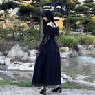 Darkinlove Women's Gothic Off-the-Shoulder Ruffled Lace Splice Prom Dress