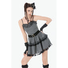 Darkinlove Women's Gothic Pinstripe Multilayer Falbala Slip Dress