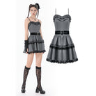 Darkinlove Women's Gothic Pinstripe Multilayer Falbala Slip Dress