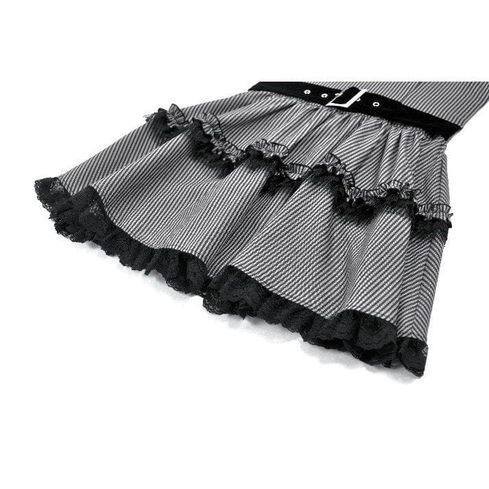 Darkinlove Women's Gothic Pinstripe Multilayer Falbala Slip Dress