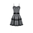 Darkinlove Women's Gothic Pinstripe Multilayer Falbala Slip Dress