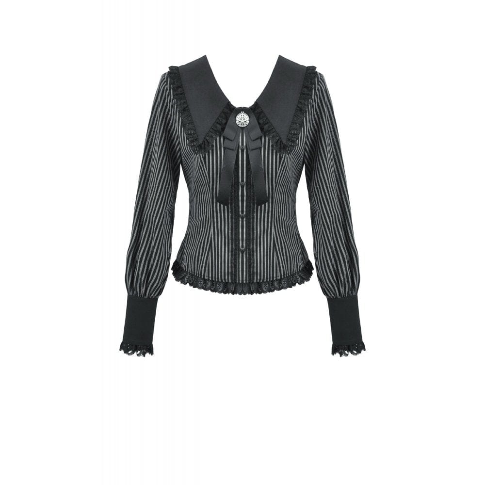 Darkinlove Women's Gothic Pinstripe Peter Pan Collar Long Sleeved Shirt