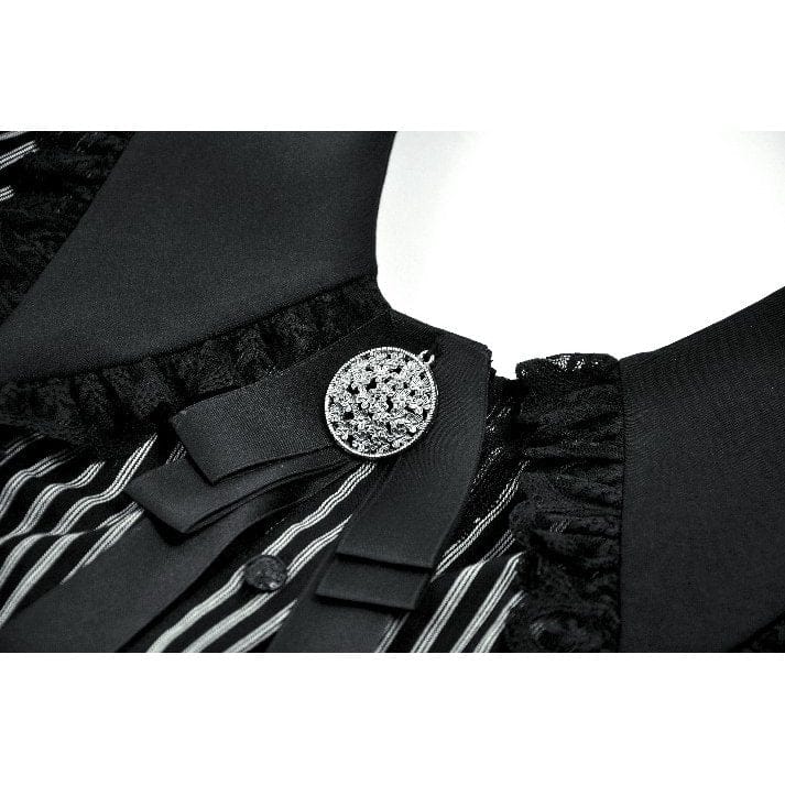 Darkinlove Women's Gothic Pinstripe Peter Pan Collar Long Sleeved Shirt