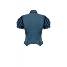 Darkinlove Women's Gothic Pinstripe Puff Sleeved Shirt with Detachable Bat Bow Tie