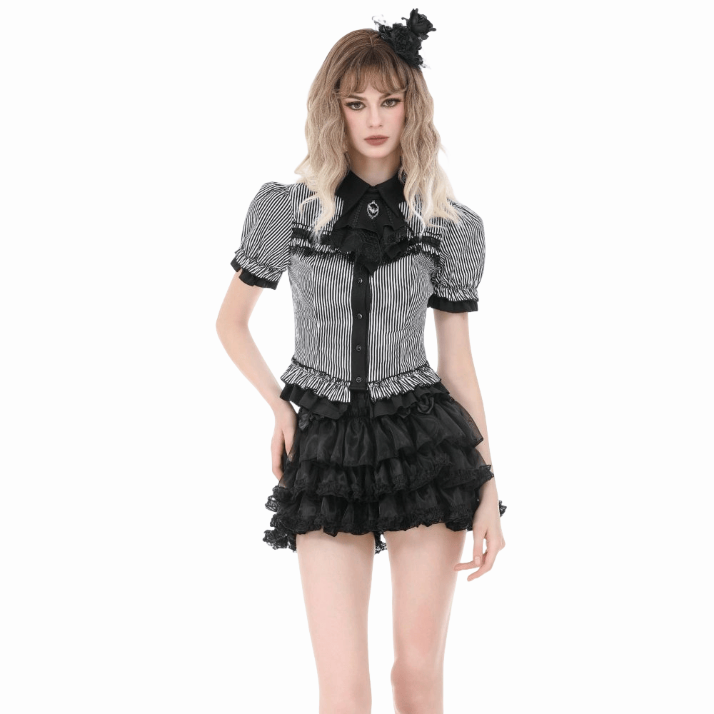 Darkinlove Women's Gothic Pinstripe Swallow-tailed Shirt with Detachable Tie