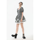 Darkinlove Women's Gothic Pinstripes Ruffles Lace Hem Dress