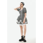 Darkinlove Women's Gothic Pinstripes Ruffles Lace Hem Dress