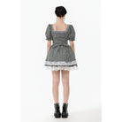Darkinlove Women's Gothic Pinstripes Ruffles Lace Hem Dress