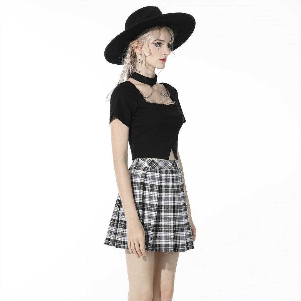 Darkinlove Women's Gothic Plaid Pleated Short Skirt