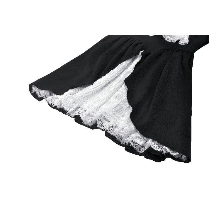 Darkinlove Women's Gothic Pleated Lace Short Dress Black White