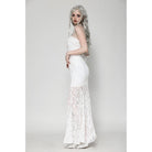 Darkinlove Women's Gothic Pleated Lace Slip Dress White Wedding Dress