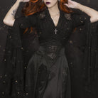 Darkinlove Women's Gothic Pleated Toned Horn Long Sleeved Shirt