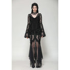 Darkinlove Women's Gothic Plunging Flared Sleeved Lace Shirt