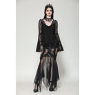 Darkinlove Women's Gothic Plunging Flared Sleeved Lace Shirt