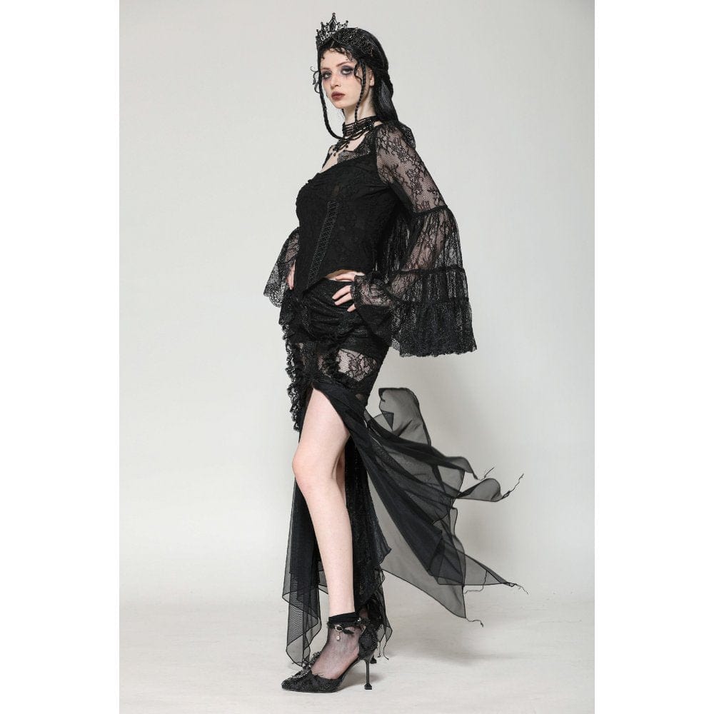 Darkinlove Women's Gothic Plunging Flared Sleeved Lace Shirt